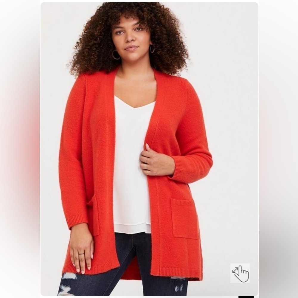 Torrid Cardigan Open Front Longline Sweater in orange‎